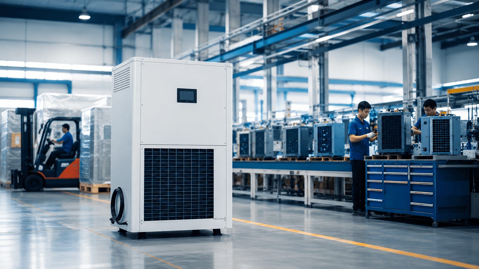 Industrial dehumidifier on a factory or warehouse floor